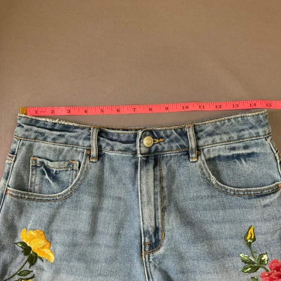 Pacsun shorts women 26 100% cotton embroidered floral high rise denim blue - Picture 11 of 11